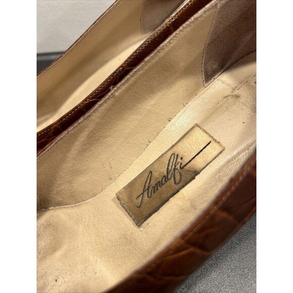 Vintage AMALFI Brown Leather Croco Textured MONICA Heels Womens 9AA Italy-B124 - Picture 3 of 11